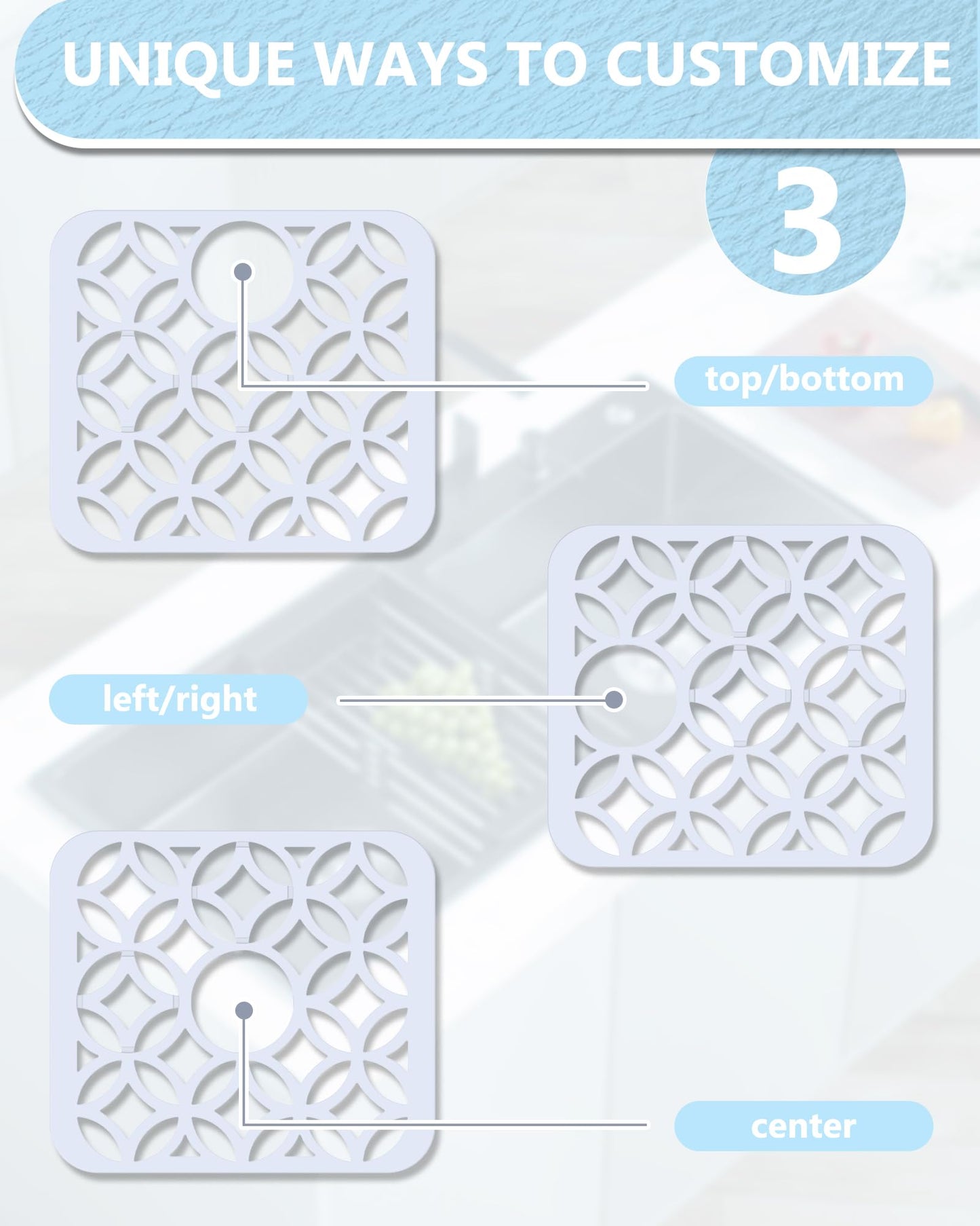 BEHOK 2 Pack 12 x 11 inches Small Silicone Sink Mat, Feng Shui Coin Pattern Heat-resistant Sink Protector for Kitchen Sink with Lucky Coin Design, DIY Cut-to-fit Drain (White)