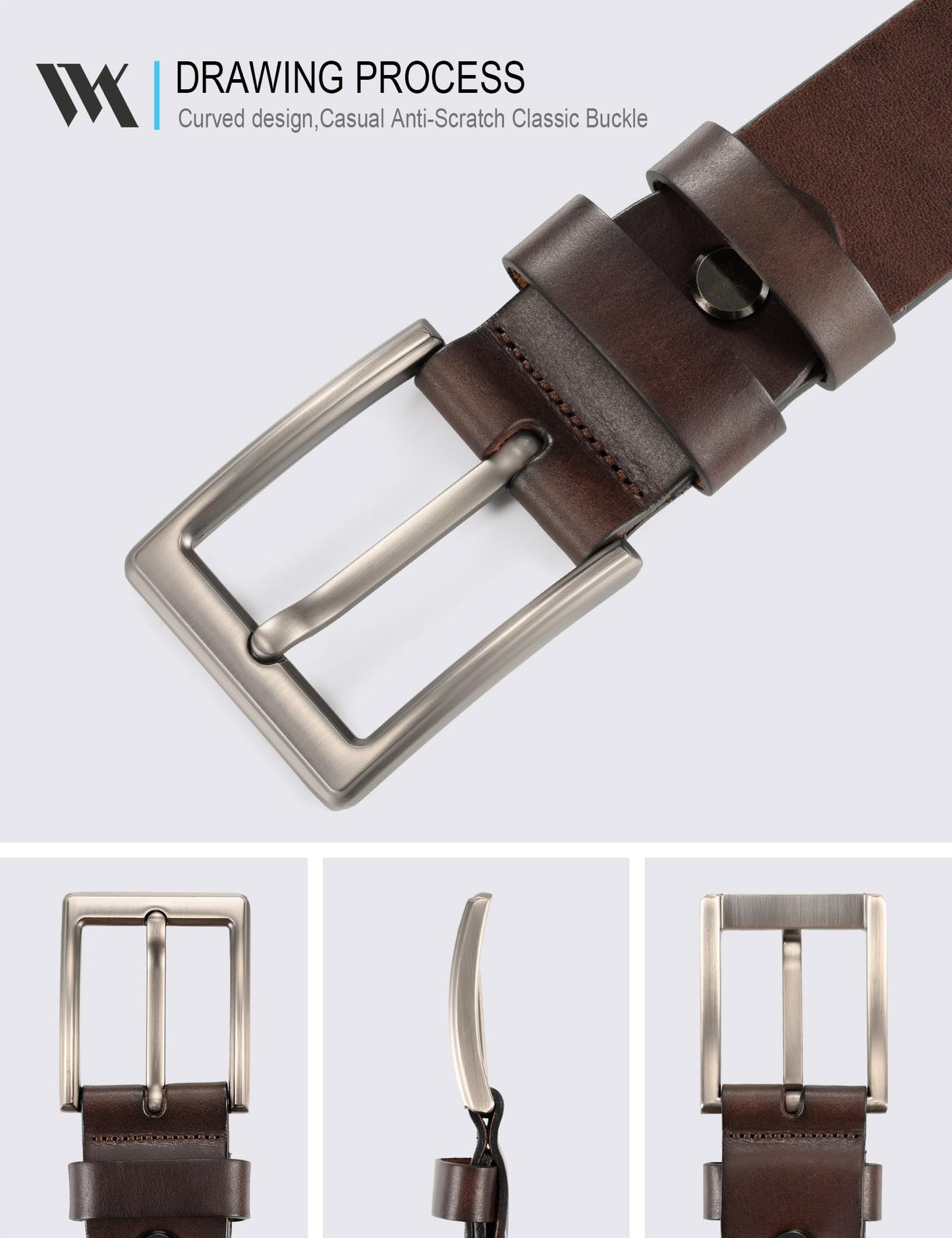 WOLFANT Men's 1.5" Full Grain Leather Belt,100% Italian Real Solid Leather