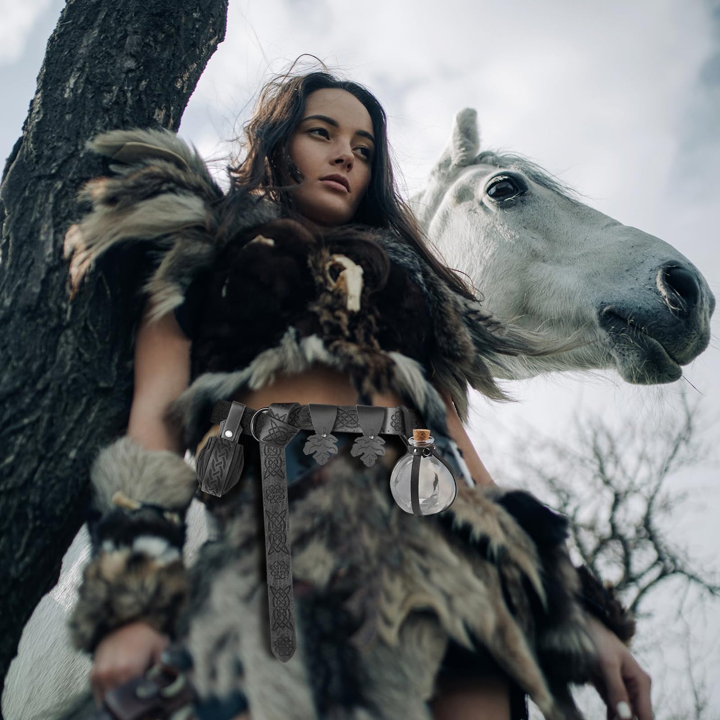 JBKN Women Renaissance Accessories Medieval Viking Belt Potion Bottles Belt Bag Leather Skirt Hikes for Halloween Festival Cospl