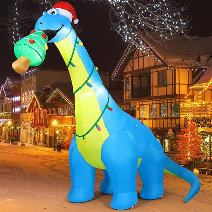 COMIN 10ft Christmas Inflatables Outdoor Decorations, Blow Up Dinosaur Christmas Tree Inflatable with Built-in LEDs for Christmas Indoor Outdoor Yard Lawn Garden Decorations