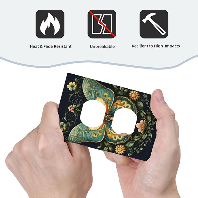 Butterfly Ornate with Flower Light Switch Cover 1 Gang Outlet Plate Single Duplex Wall Plate Covers Decorative Switchplate Covers Electrical Faceplate for Home Decor