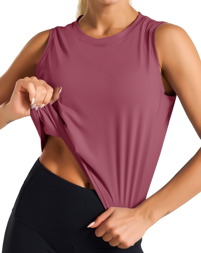 Dragon Fit Womens Ice Silk Workout Tank Tops Sleeveless Cropped Yoga Shirt for Running Gym Summer Rose Red