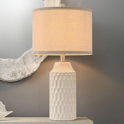 22IN Modern Ceramic Table Lamp Set of 2 White Lamps for Living Room Tall Bedroom Lamp Set Bedside Nightstand Lamps Set of Two Farmhouse Rustic Side Table Lamps for End Table Beige Desk Lamps