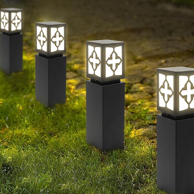 Landscape Path Lights 24" IP65 Waterproof Bollard Lights, Heavy Duty Steel Stable Widened Base E27 Lamp Holder, Modern Outdoor Path Lights Bollard for Lawn, Patio, Courtyard, Driveway, Cross 1pack