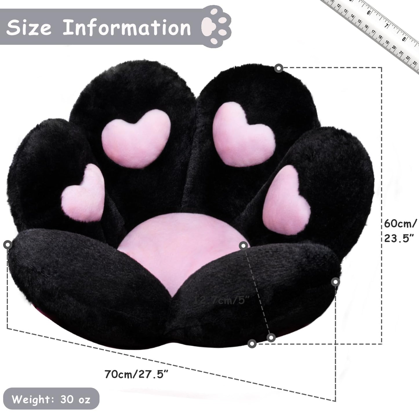 DOBUONO Cat Paw Cushion Kawaii Office Chair Cushion Comfy Plush Gaming Chair Cushion Kawaii Seat Cushion for Girl, Cute Gaming Accessories Room Bedroom Decorate 28"x 24" (Black)