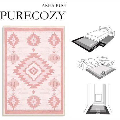 Area Rug 6x9 Living Room Western Rug Aztec Southwestern Rugs Machine Washable Tribal Navajo Southwest Rug Non Slip Printed Low-Pile Indoor Floor Carpet for Dining Room Bedroom Office, Pink