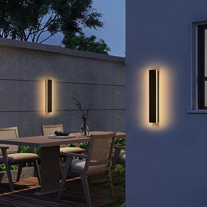 24inch Outdoor Wall Lights, Black LED Exterior Light Fixtures Wall Mount, Modern Porch Lights Sconce 3000K, Long Strip Wall Lamp Outside Lighting for Living Room, House