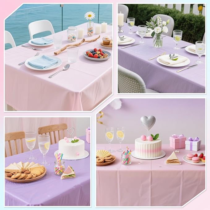 6 Packs Disposable Plastic Tablecloths 54 x 108 Inch Light Color Rectangle Tablecloth Waterproof Table Covers for Baby Shower Girl Birthday Princess Party Cake Decoration