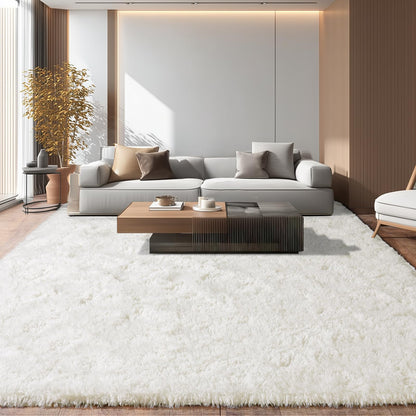 PIPABOBO Cream White 10x14 Rugs for Living Room, Ultra Soft Fluffy Area Rug for Bedroom, Large Furry Shaggy Floor Carpet Non-Slip for Nursery Kids Room Dorm Home Decor