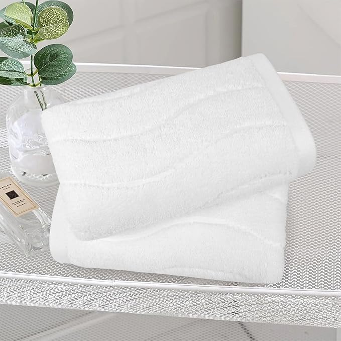 White Hand Towels for Bathroom Wavy Jacquard