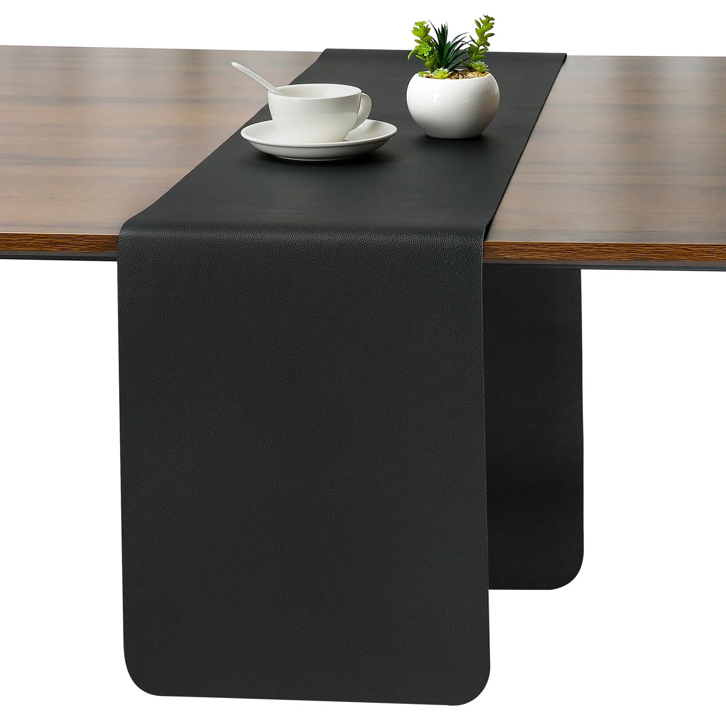 Myir JUN Table Runner Double Sided Vinyl Runner Table 55 Inch Long Runner for Table Washable Waterproof Non-Slip for Home Decorations Black,12 x 55 inch
