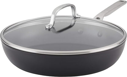 KitchenAid Hard-Anodized Induction Nonstick Frying Pan with Lid, 12.25-Inch, Matte Black
