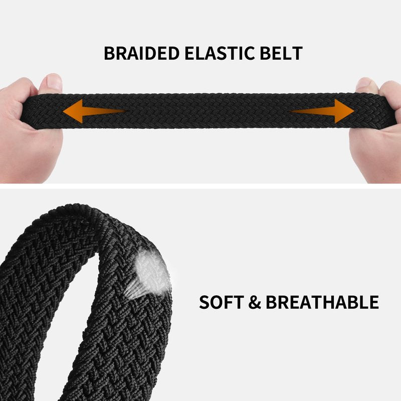 Mile High Life | Braided Stretch Elastic Belts | Pin Oval Solid Black Belt Buckle | PU Loop End Tip Men/Women/Junior Belt
