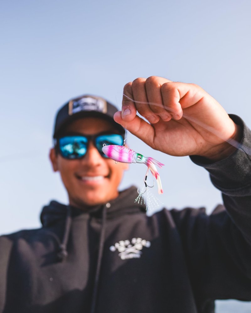 Nomad Design Squidtrex Patented Vibrating Fishing Lure- Scent Added TPE Soft Plastic Lure for Saltwater w/Strong BKK Assist Hooks, Fishing Bait that Catches Many Species, 75mm 1/2oz- Green Gold Gizzy