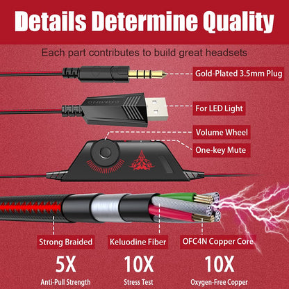 BENGOO Stereo Pro Gaming Headset for PS4, PC, Xbox One Controller, Noise Cancelling Over Ear Headphones with Mic, LED Light, Bass Surround, Soft Memory Earmuffs for Laptop Mac Wii Accessory Kits