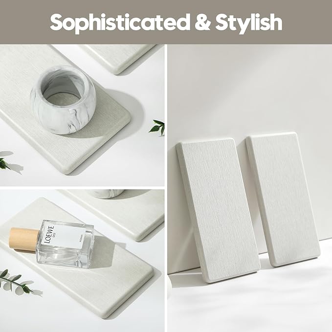2PCS 7"x3.5" Water Absorbing Bathroom Sink Vanity Trays, Diatomite Stone Quick