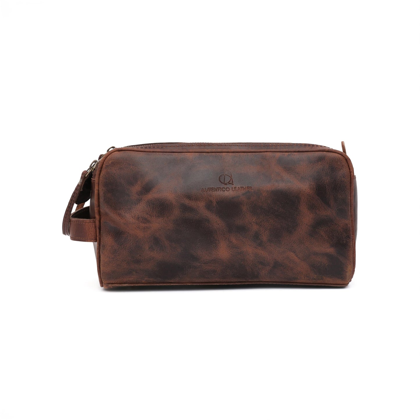 Autentico Leather Toiletry Bag for Men – Genuine Leather Dopp Kit, Travel Organizer for Grooming Essentials, Large Shaving Kit Pouch, Durable Dark Brown Gift for Men