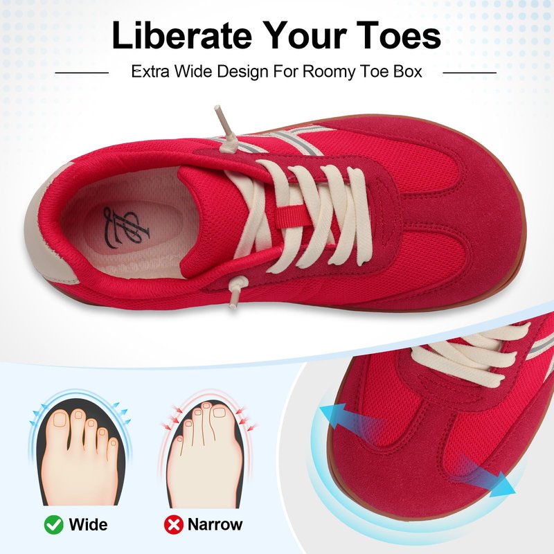 LeIsfIt Women's Wide Barefoot Walking Shoes Slip-on Casual Tennis Shoes Non-Slip Zero Drop Comfort Sneakers Red Size 8