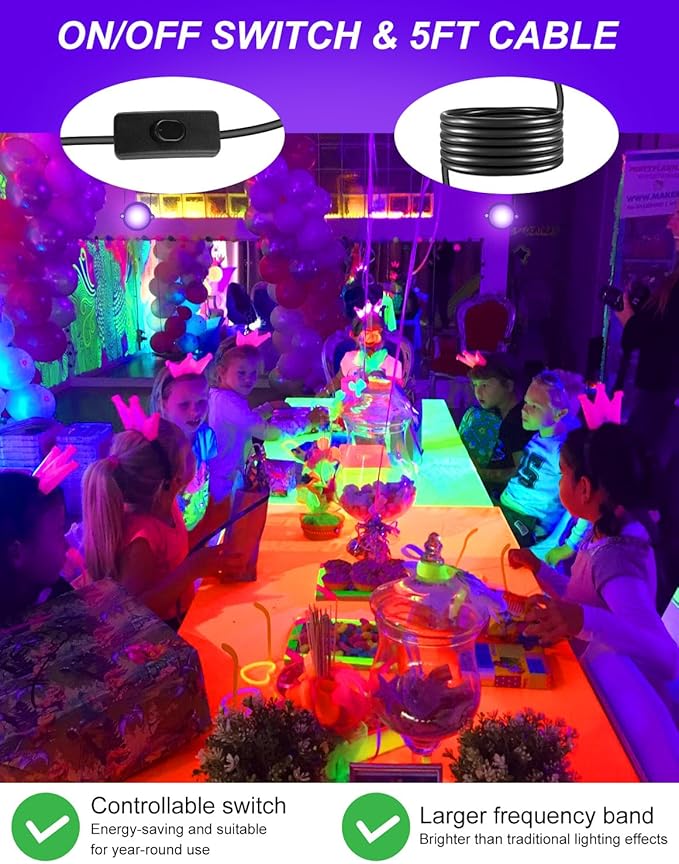 Halloween Outdoor Black Light Spotlight, LED Black Lights Waterproof Landscape Lights with US Plug for Glow Party Body Paint Fluorescent Poster Stage Lighting Yard Garden Decoration(6 Pack)