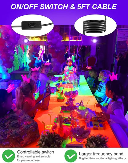 Halloween Outdoor Black Light Spotlight, LED Black Lights Waterproof Landscape Lights with US Plug for Glow Party Body Paint Fluorescent Poster Stage Lighting Yard Garden Decoration(6 Pack)