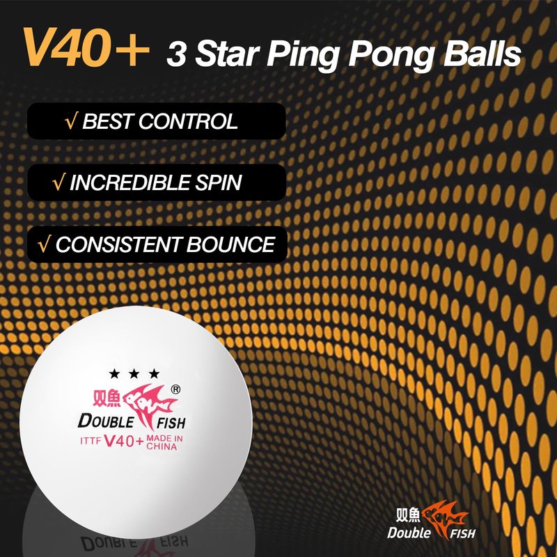 DOUBLE FISH Ping Pong Balls - White & Orange 3-Star Table Tennis Balls - High Performance V40+ ABS Balls Ultimate Durability Training Ball 12 Pack