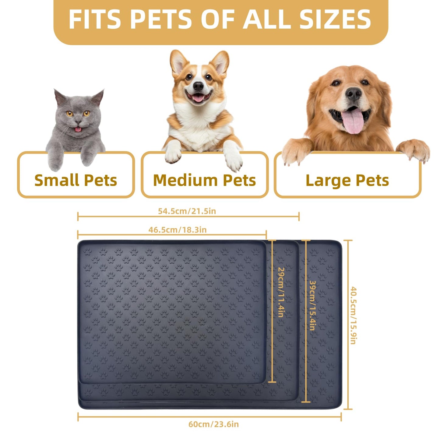 Royithpaw Silicone Dog Food Mat, 100% Waterproof Pet Feeding Mat with Raised Edge, Non-Slip Bowl Placemat for Cats & Dogs, Pets Accessories, 23.6” x 15.9”