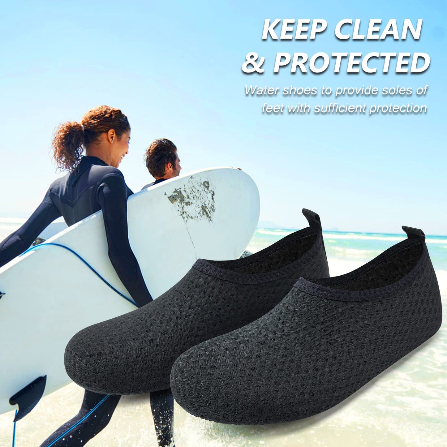 Water Shoes for Women Men Quick-Dry Aqua Socks Swim Beach Barefoot Yoga Exercise Wear Sport Accessories Pool Black-40/41, US 9-10 Women/7.5-8.5 Men