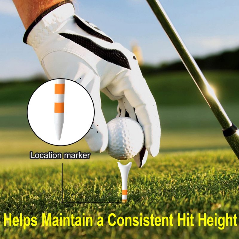 Full Choice 100 Pack Plastic Golf Tees 2-3/4" - Low Resistance Design to Reduce Friction & Boost Distance, White with Orange Stripes