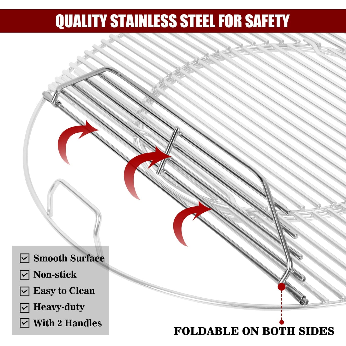 Stainless Steel Hinged Cooking Grate Replacement Gourmet BBQ System for Weber 22in Kettle Charcoal Grills with Cast Iron Grate Lifter,21.5 Grill Grate Works on Weber 8835,Recteq Bullseye,Barrel Grills