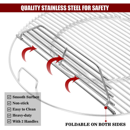 Stainless Steel Hinged Cooking Grate Replacement Gourmet BBQ System for Weber 22in Kettle Charcoal Grills with Cast Iron Grate Lifter,21.5 Grill Grate Works on Weber 8835,Recteq Bullseye,Barrel Grills