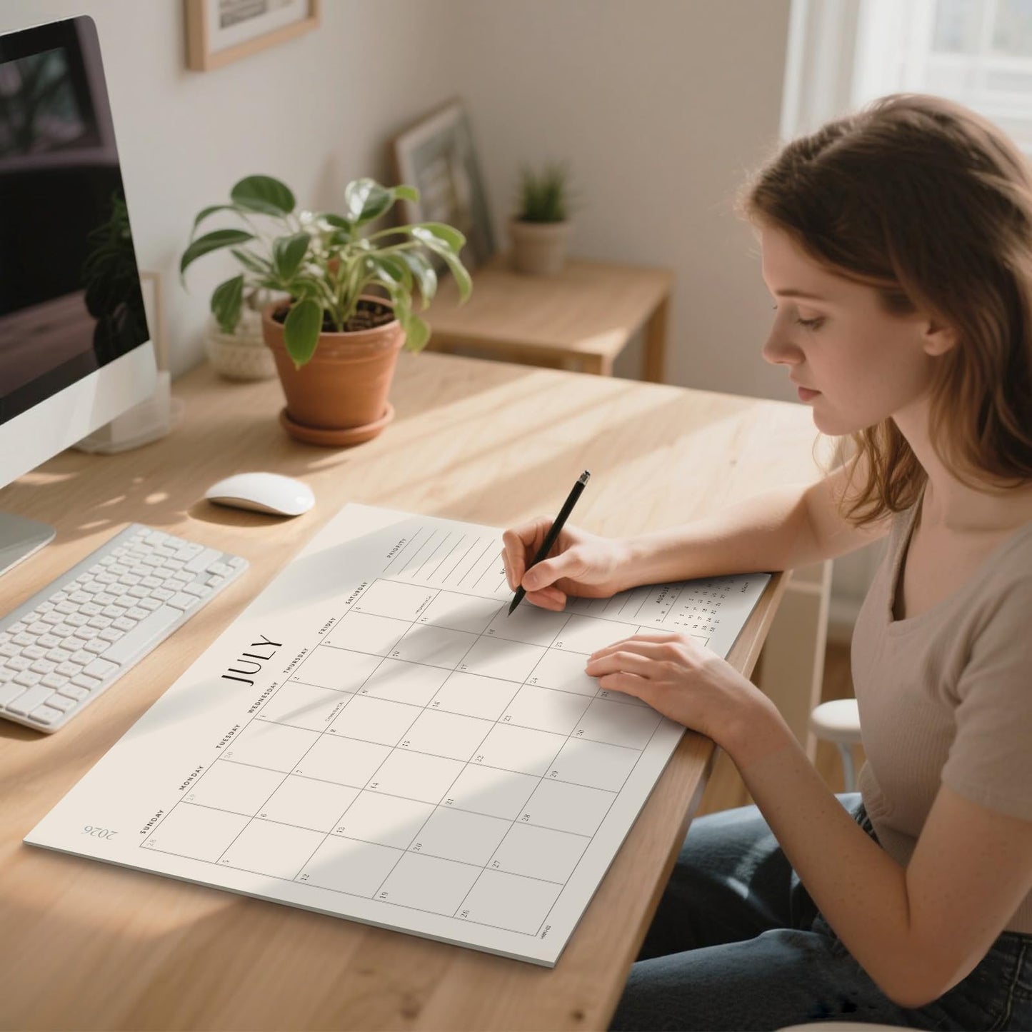 Jotsome Large Desk Calendar 2026-2027, Desk Pad Calendar From Now to June 2027 22x17 inch, Desk Blotter Calendar for Home and Office, Easy Planning (Beige, 17" x 22")