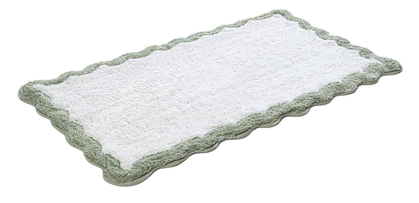 Cotton Scalloped Bathmat with Antiskid 20"x32" SAGE Green – 100% Cotton Scalloped Bath Mat, Anti Skid, Soft & Absorbent Bathroom Rug for Shower, Tub & Entryway