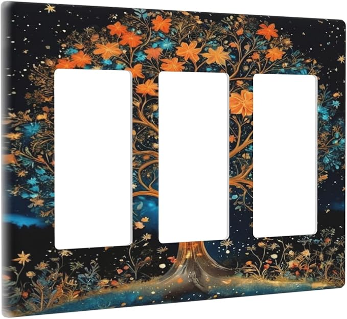 Magical Life Tree in Night Sky 3 Gang Rocker Triple Outlet Wall Plate Decorative Switchplate Cover Faceplate GFCI Light Switch Covers for Farmhouse Living Decor