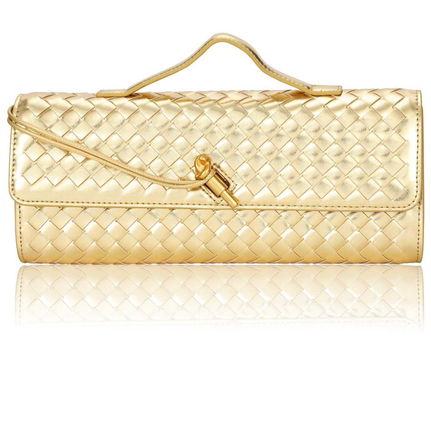 EGCUQ PU Leather Woven Gold Purse,Wedding Clutch,Woven Gold Clutch Purses For Women 11.8" x 1.7" x 4.9"