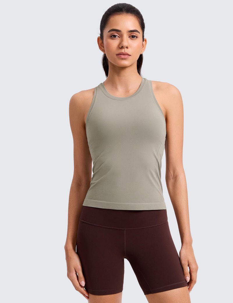 CRZ YOGA Seamless Workout Tank Tops for Women - Athletic Running Gym Sleeveless Shirts Crewneck Racerback Breathable Warm Ash Grey Small