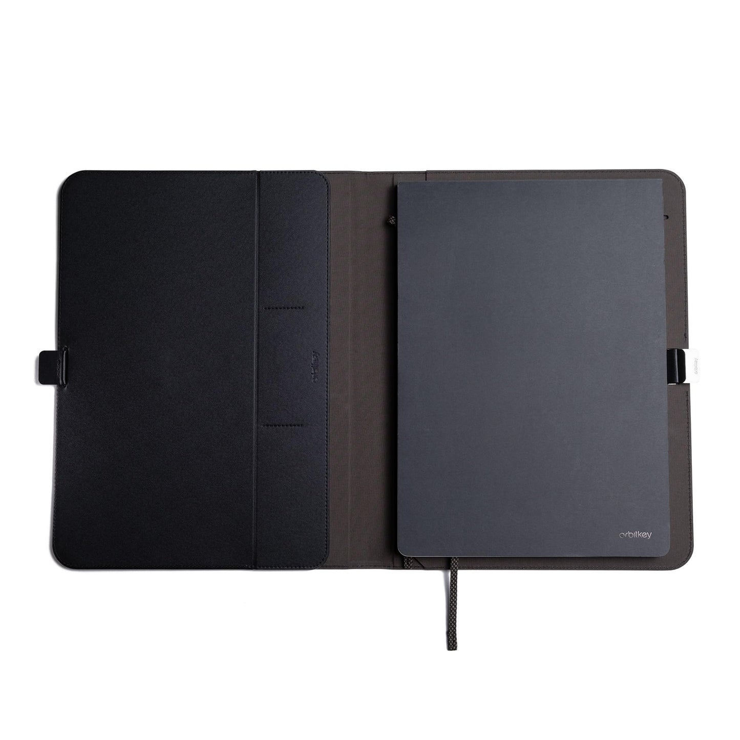 Orbitkey Compendium – Premium Vegan Leather & Recycled Fabric – Leather-Free Notebook Cover - Elastic Cord Closure, Hidden Card Slots & Pen Holder – Professional Organizer & Document Folio (Black, A4) [Office Product]
