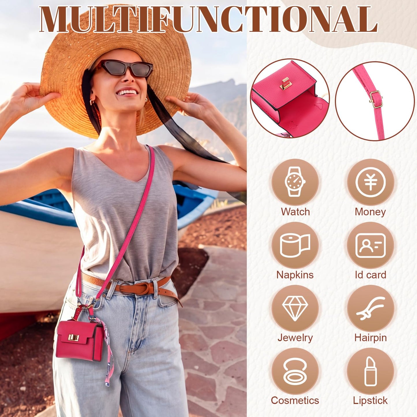 Shinylin 6 Pcs Mini Backpack Keychain Cute Cosmetic Bag for Women PU Leather Makeup Bag Key Pocket Lipstick Bags Card Holder Data Cable Organizer Zipper Pouch with Lanyard Ideal for Gift (Elegant)