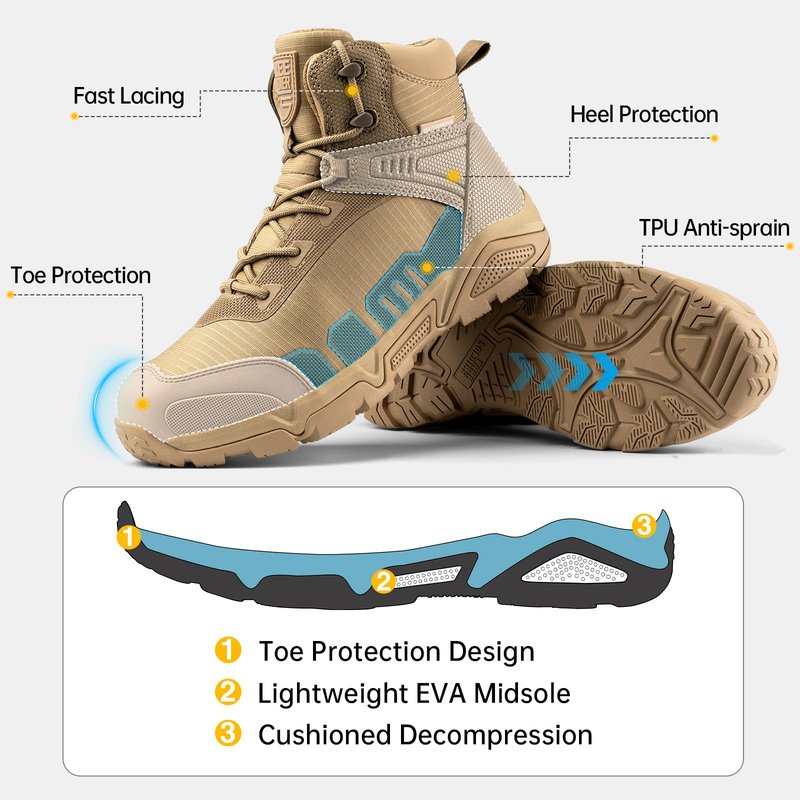 FREE SOLDIER Men's Waterproof Hiking Boots Lightweight Outdoor Mid Trekking Climbing Boots Men(Tan 12)