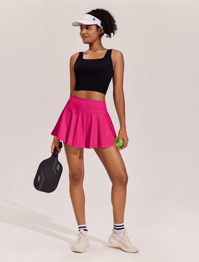 PINSPARK Athletic Skorts for Woman High Waisted Tennis Skirts with Inner Shorts Tummy Control Workout Skirt, Hot Pink Small