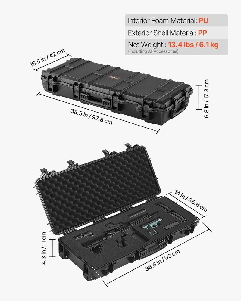 VEVOR Rifle Hard Case - Waterproof & Crushproof with 4 Layers of Foam | Lockable, Wheeled Design for Rifles/Shotguns