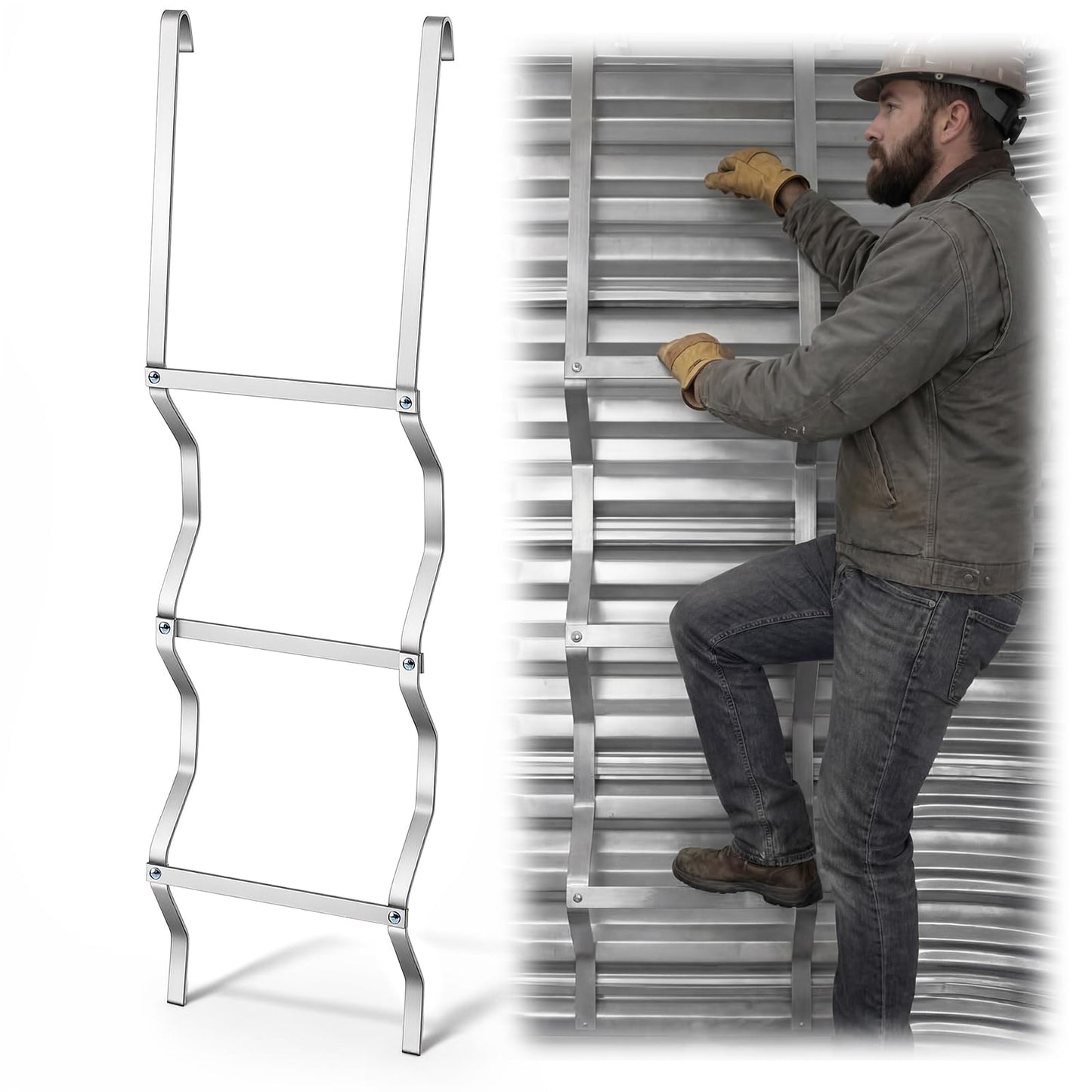 Shimeyao Egress Window Well Ladder 3 Step, Aluminum Basement Escape Ladder 14" W x 50" H with Hook, 300lbs Capacity for Emergency Home Safety