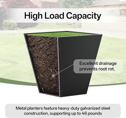 Metal Planter Box, 20" x 20"x 22", Heavy-Duty Galvanized Steel Outdoor Planter with Drainage Holes, Rectangular Planter for porches, Gardens, patios, and courtyards，Black
