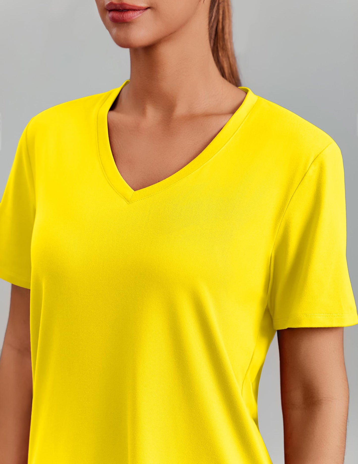 PINSPARK Womens Hiking Shirts Short Sleeve V Neck UPF 50 Sun Protection Moisture Wicking Quick Dry Outdoor Athletic Tops,Yellow Small