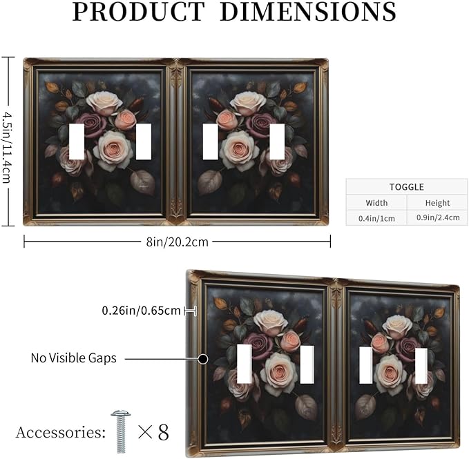 Decorative Art Light Switch Covers Elegant Rose Bouquet Art Quad Toggle 4 Gang Wall Plate Switch plate Electrical Faceplate for Home Decor
