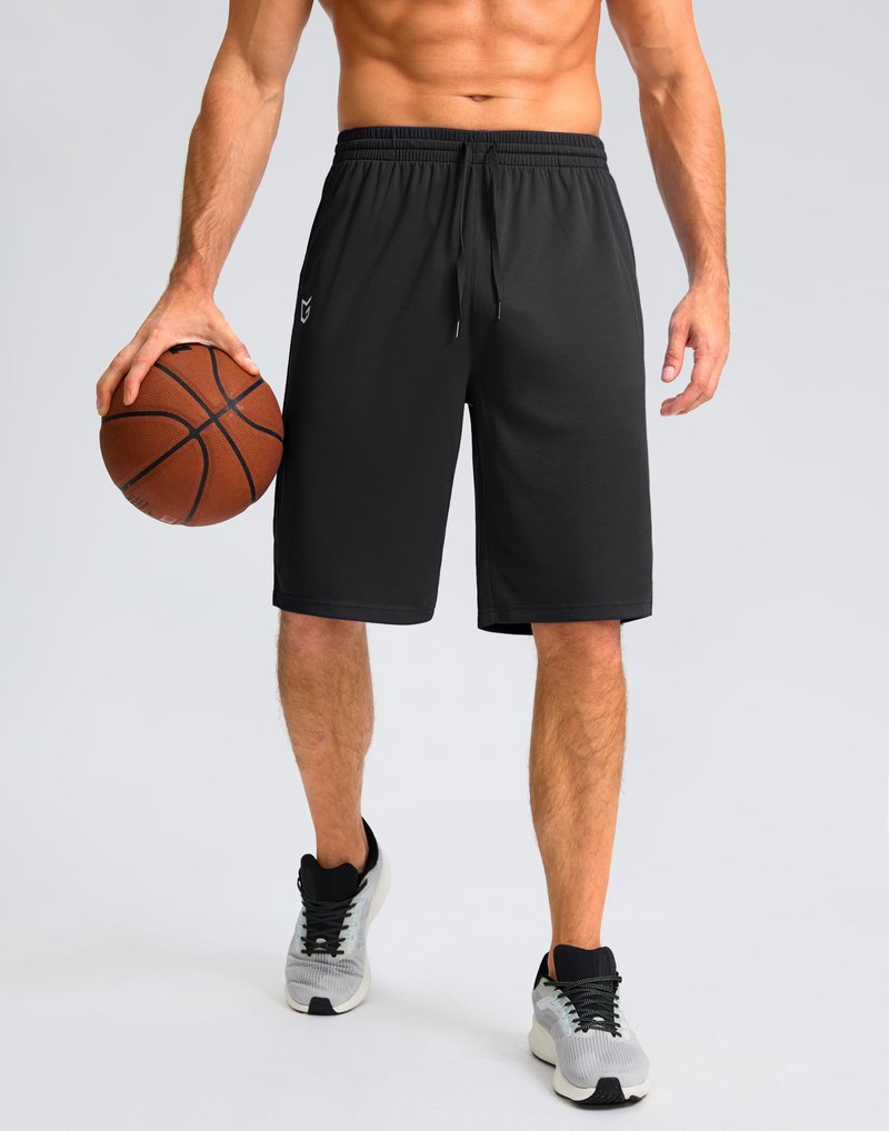 G Gradual Men's Athletic Shorts with Pockets 11" Long Basketball Shorts Lightweight Quick Dry Gym Workout Shorts for Men(Black,L)