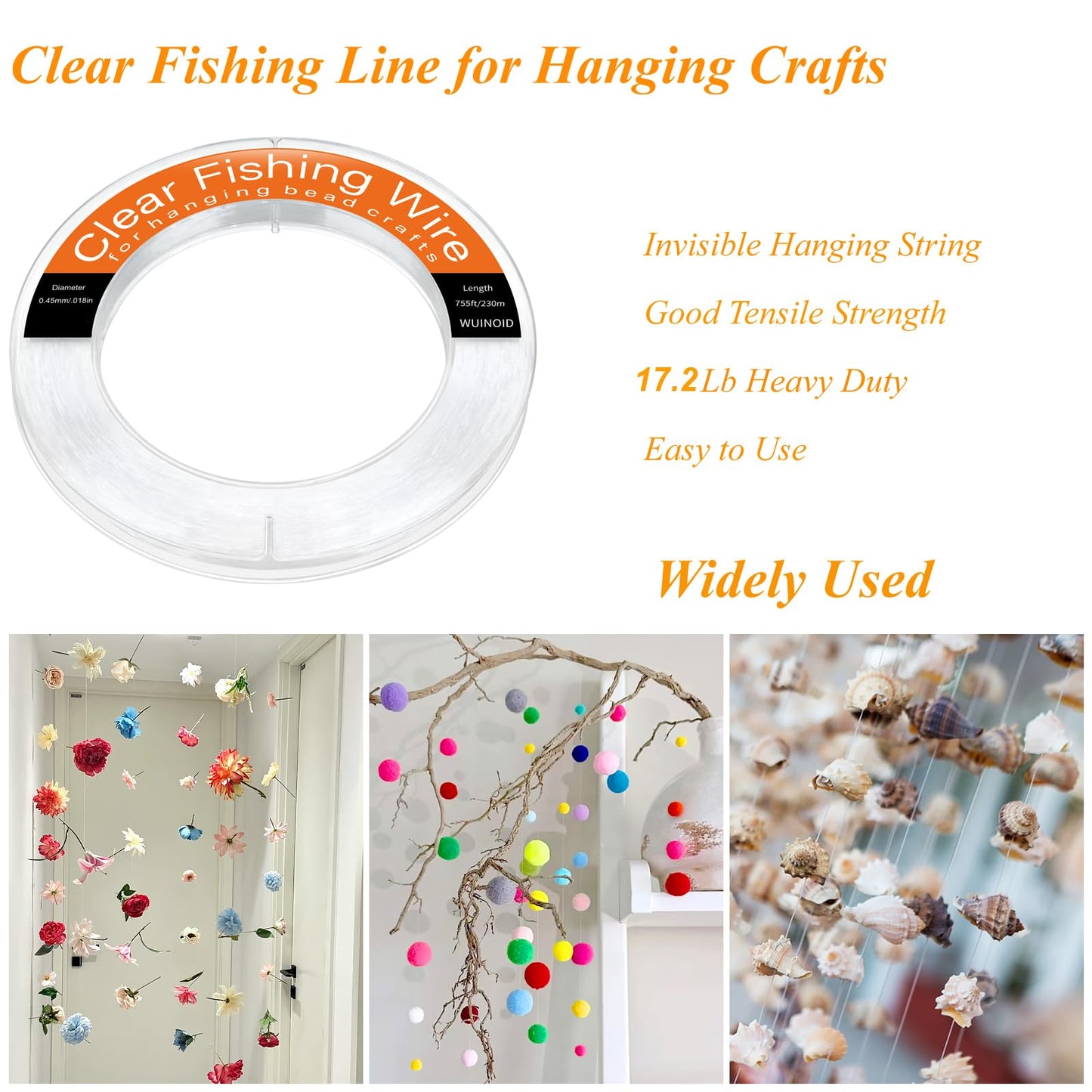Clear Fishing Line Wire, Monofilament Fishing Line Wire, Nylon Clear Invisible String for Fishing and Hanging Balloons Garland Crafts Decorations WUINOID