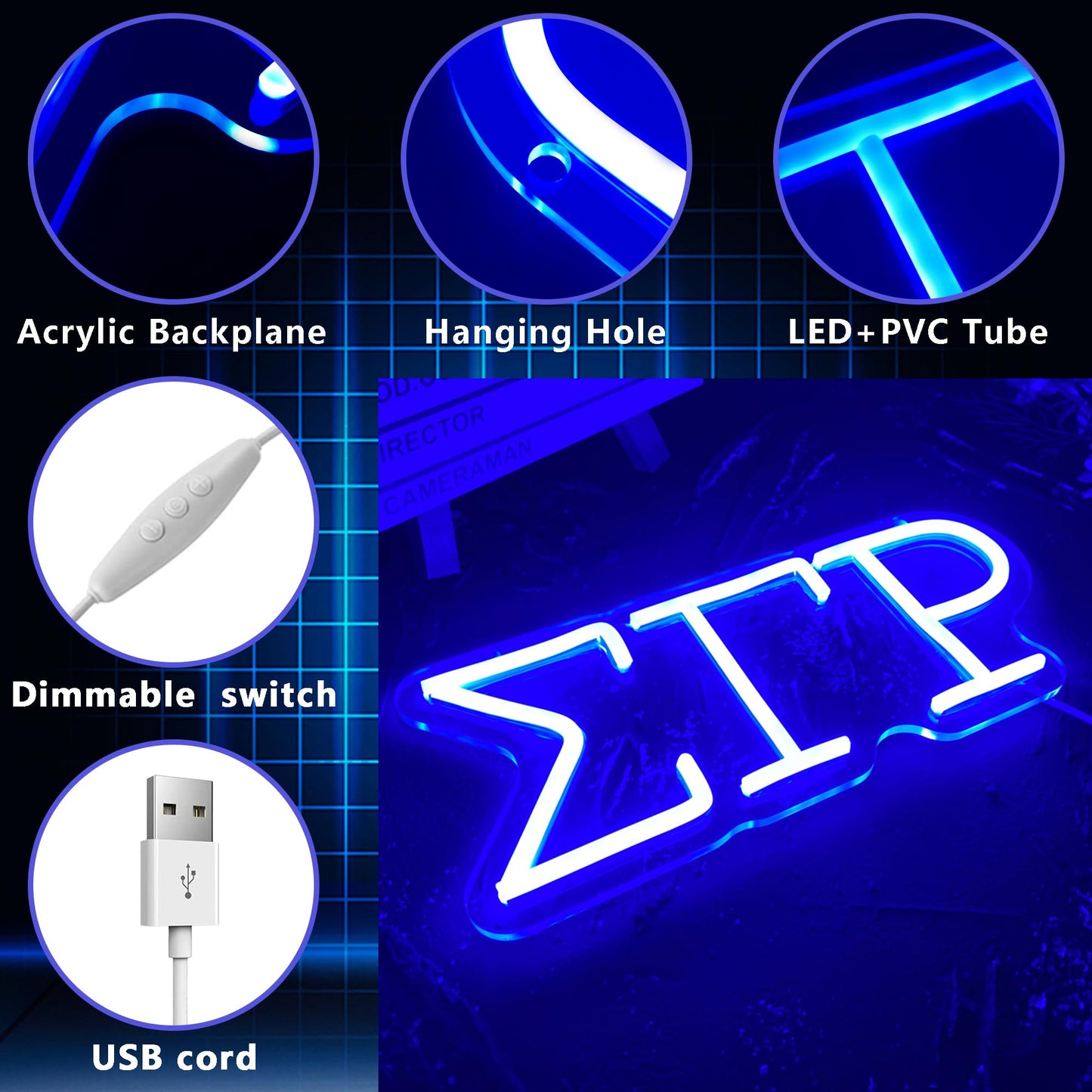 Sigma Gamma Rho Neon Light Sign, Dimmable LED Sorority Greek Lettering 11.8 x 5.1 in, Elegant Sorority Neon Signs Wall Decor for Girls Kids Room Bedroom Bar Birthday Gifts (Blue)