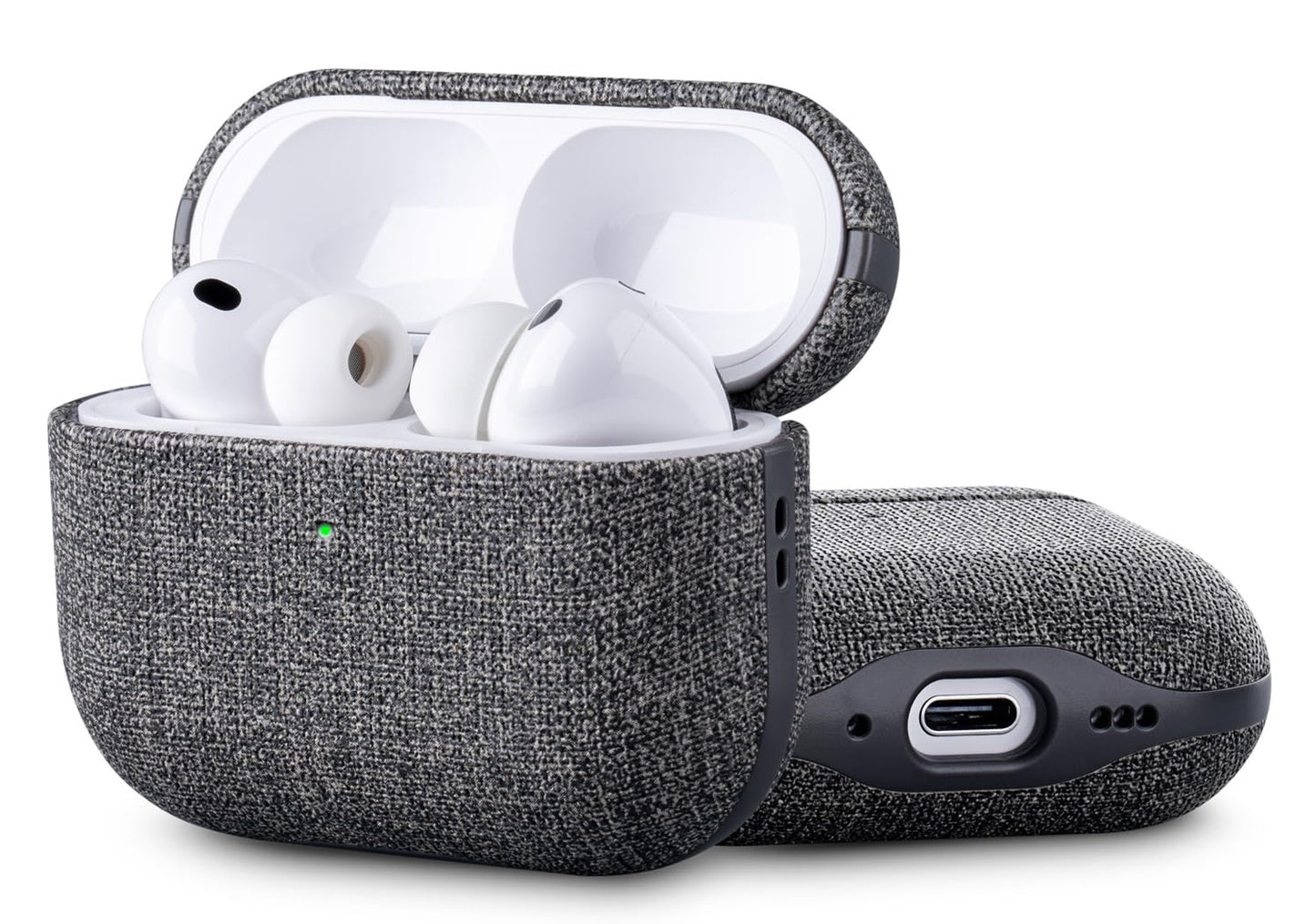 HanFab Artisan Hand-Wrapped Vegan Leather Case for AirPods Pro 2 | Canvas Finish Synthetic Leather | Microfiber-Lined Scratch Protection | Hard Shell Case for AirPods Pro 2nd Generation - Gray