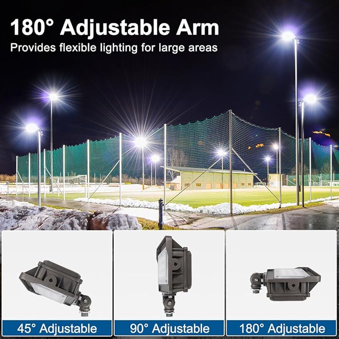 DAKASON (2 Pack) 50W LED Flood Light, Dusk-to-Dawn Photocell, 180° Adjustable Arm, Replaces 150-200W HPS/MH, IP65 Waterproof Outdoor Security Lighting Fixture, 100-277Vac 5000K 6000lm, ETL Listed