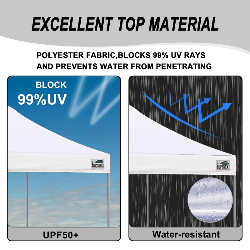 Eurmax USA 10'x10' Pop-up Booth Canopy Tent Commercial Instant Canopies with 1 Full Sidewall & 2 Half Walls and Roller Bag, with 4 SandBags + 2 Cross-Bar (White)